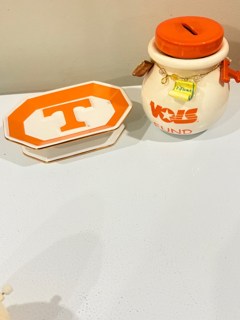 Tennessee Volunteers Orange & White Trinket Dish and Coin Bank Set college